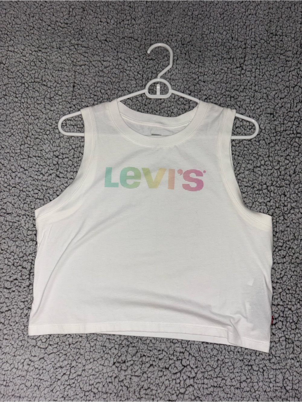 Levi's White Cropped Tank with Pastel Multicolor Logo